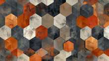 Seamless geometric pattern of hexagons and cubes in a warm color scheme, perfect for modern graphic prints.