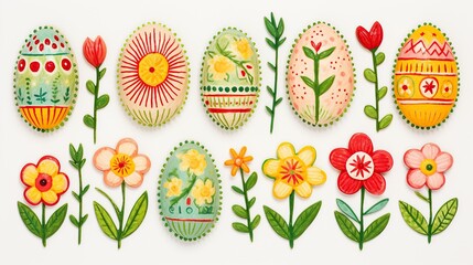 Sticker - A collection of colorful painted eggs sits closely together, showcasing a variety of intricate designs and patterns