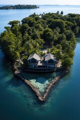 Poster - island nestled peacefully in the center of a vast body of water, surrounded by crystal clear blue waters and lush green vegetation