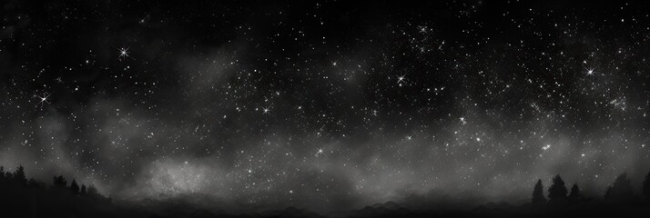 Poster - A mesmerizing black and white depiction of the night sky, showcasing a vast expanse of twinkling stars and a serene crescent moon