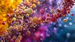 Microscopic view of pollen grains, colorful, 3D render, allergy research concept