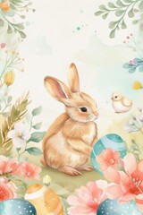 Wall Mural - Easter bunny, Watercolor Easter card decoration