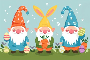 Wall Mural - Spring Gnomes with flower and spring decoration, easter