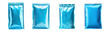 shiny blue aluminum stand up packaging pouch with zipper , foil bag, isolated on a transparent background. PNG cutout or clipping path.	
