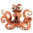 Surprised octopus with wide eyes, raised eyebrows, and flailing tentacles.