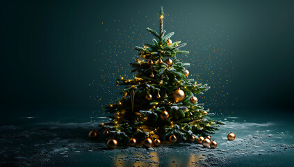 Wall Mural - a christmas tree decorated with lights and shiny orna