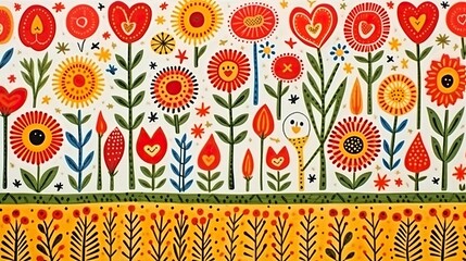 Poster - colorful flowers and intricate leaves pattern