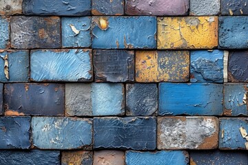Leinwandbilder - A detailed close-up of a brick wall showcasing a vibrant array of colors, creating a modern and artistic mosaic