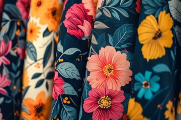 Poster - Diverse array of colorful flowers delicately arranged on a wall, creating a visually captivating and lively display
