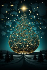 Wall Mural - A beautifully adorned Christmas tree shines bright with a star on top, ready to spread holiday cheer and joy