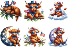 4th Of July Cute Highland Cow Clipart