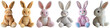 Set of fur rabbit plush stuffed toy isolated cutout on transparent background. Easter day-valentine's day. advertisement. product presentation. banner, card, t shirt, sticker.