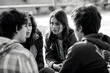 Teenagers Talking in Black and White