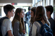 Teenagers Conversing in School Hallway