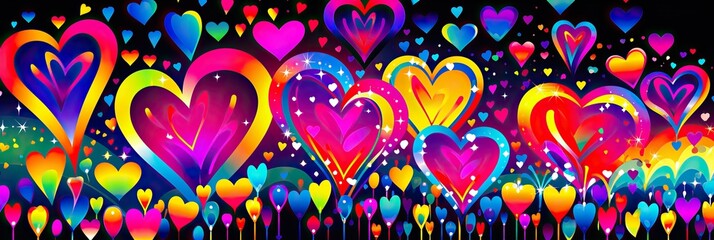 Aufkleber - A vibrant painting featuring a multitude of hearts in various sizes and colors, filling the canvas with love and emotion