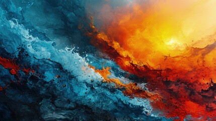 Aufkleber - Swirling strokes of vibrant blue and fiery orange burst across the canvas, creating a mesmerizing display of movement and energy