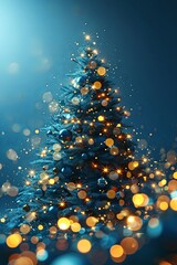 Sticker - A stunning blue Christmas tree adorned with glowing lights, adding a magical touch to the winter scene