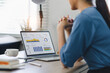 © kenchiro168 - Businesswoman or accountant analyzing data charts, graphs, and dashboard on laptop screen to increase sales and revenue. Business data analytics concept.