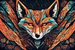 an fox face with intricate and colorful scared geometry design detailed eyes