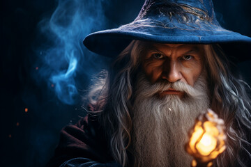 Wall Mural - digital generative ai collage image of old wise wizard doing spell
