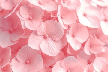 Wall Mural - Delicate natural floral background in light pink pastel colors. Hydrangea flowers in nature close-up with soft focus. generative ai.