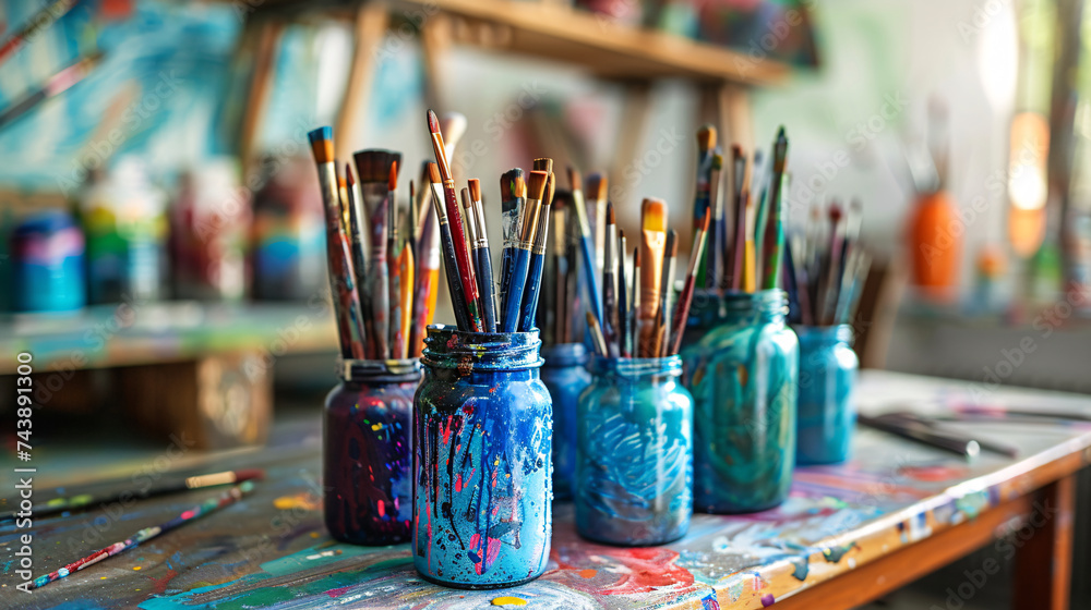 Matériel d'arts plastiques dans une classe d'école primaire ou