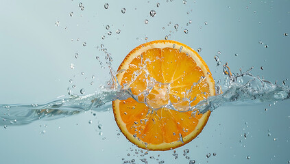 Wall Mural - an orange slice falling into water in the style of mu