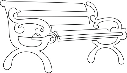 Wall Mural - Wooden bench for garden and park. A place to relax in nature. Continuous line drawing. Vector illustration.
