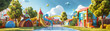 Bring to life a 3D animated schoolyard filled with quirky characters and vibrant colors in the backdrop