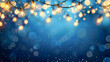 christmas lights on blue background with blurred ligh