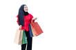 © Quality Stock Arts - happy muslim arab lady happy enjoy shop in shopping walking street hand holding many paper shopping bag