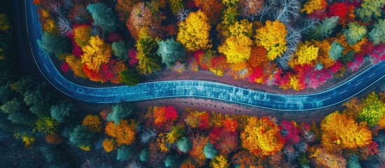 Beautiful autumn nature colors seen from an aerial view on the Domanic road in Inegol.