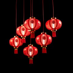 Wall Mural - Chinese red lanterns isolate on black background