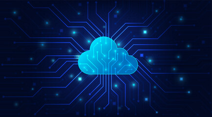 Aufkleber - Cloud Computing technology Internet and cyber technology concept. Abstract cloud connection technology on a blue color background. Cloud Computing network with internet icons. Vector and Illustration.