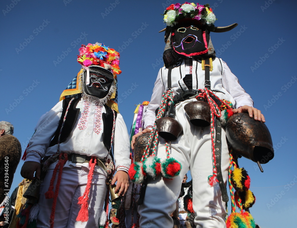 Kukeri Ritual People called Kukeri parade in masks and ritual costumes, perform ...