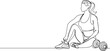 continuous single line drawing of woman exercising with dumbbell in gym, line art vector illustration