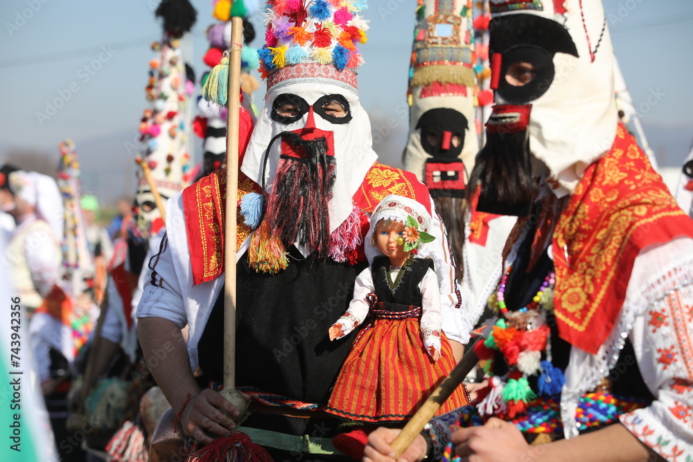 Kukeri Ritual People called Kukeri parade in masks and ritual costumes, perform ...