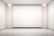 3D rendering of a blank white canvas on a white wall in a white room with white lights.