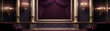 Luxury purple theater auditorium with golden columns and velvet seats