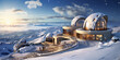 Futuristic mountain observatory with large windows and snowy landscape