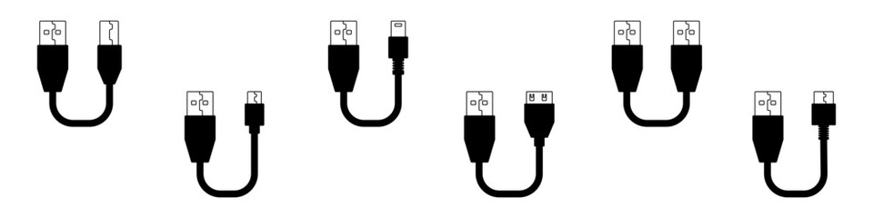 Fototapete - Usb icons set of different vector connectors. A set of icons of pedestrians on different connectors. Connector for phones, cameras, cameras, computers set.