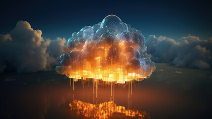 Poster - Cloud shaped technology abstraction. Connection and data storage concept.