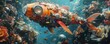 Underwater world bio mechanical creatures outer space steampunk VR AI technology