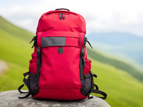 Travel backpack on a minimalistic background.