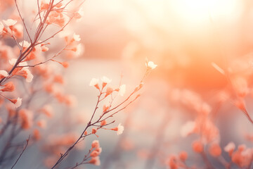 Wall Mural - Delicate white blossoms against warm, sunlit backdrop