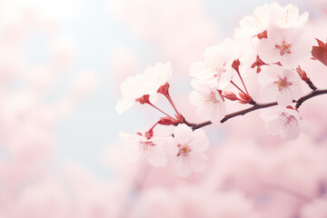 Wall Mural - Soft pink cherry blossoms with rosy, ethereal glow