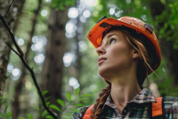 Young and beautiful forestry engineer at work