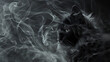 Portrait of a black cat in smoke ,Image of a cat face with fire smoke on black background Pet Animals Illustration 