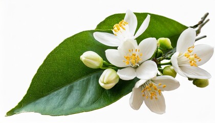 Wall Mural - orange blossom branch with white flowers buds and leaves isolated transparent png neroli citrus bloom