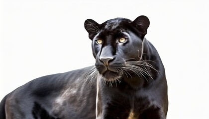 Wall Mural - wild standing black panther isolated on a white or transparent background animal